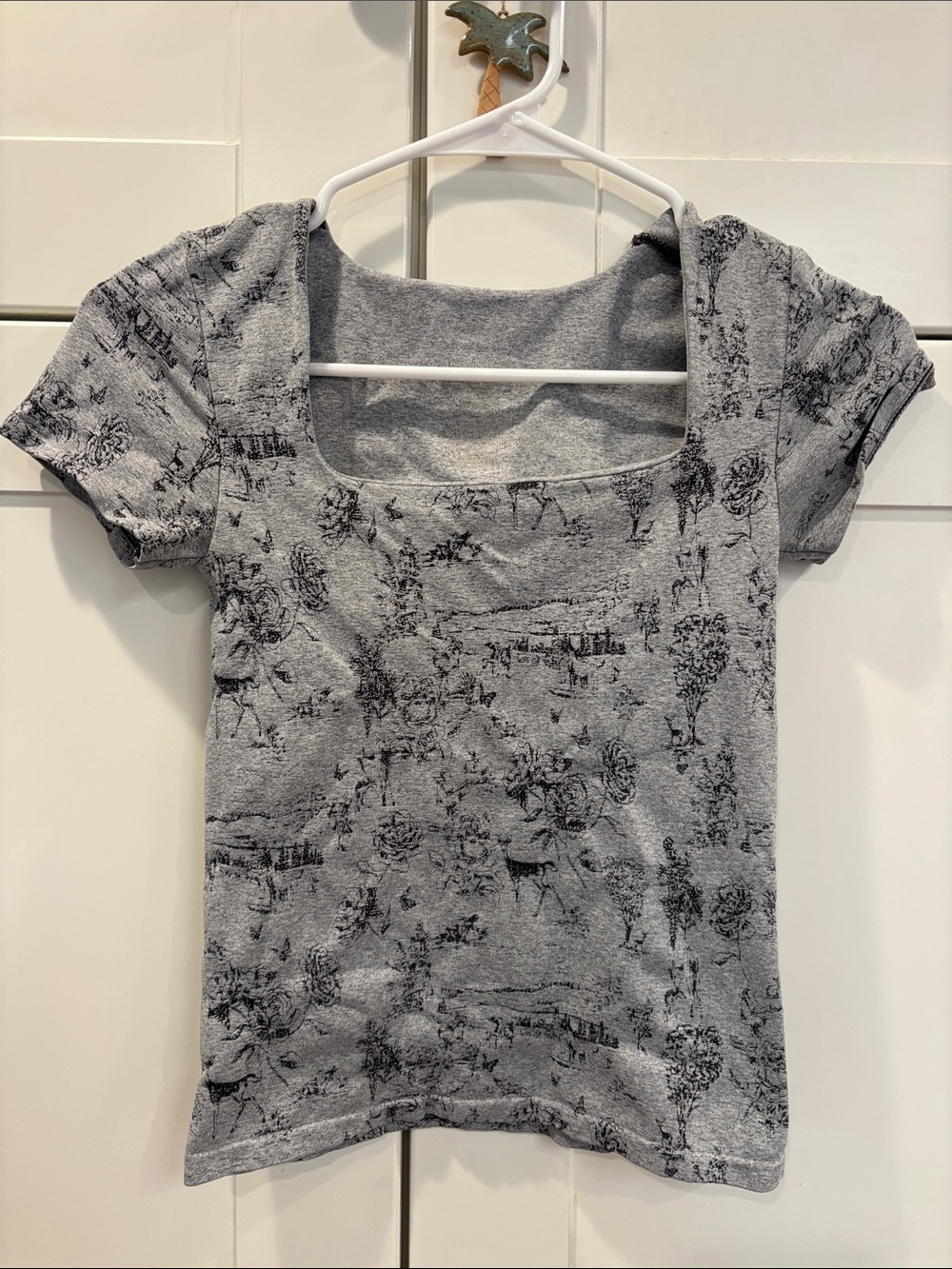 Free People Gray Floral Square-Neck Crop Top